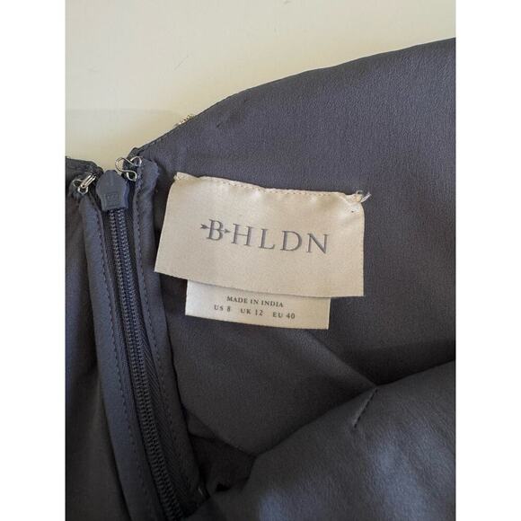 BHLDN Dress Formal Black Tie Gown Slate Blue Gray‎ Beaded Tulle Size 8 - Picture 6 of 11